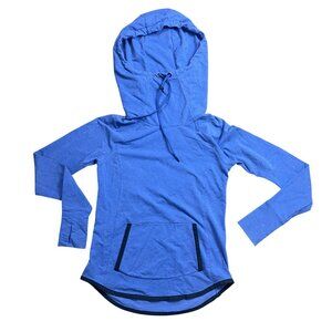 Athleta Sentry Hoodie Sweatshirt Women's XS Capri Blue‎ Knit Cotton Thumbholes